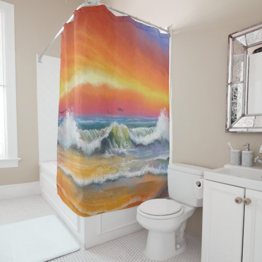 Rideau de douche d'art du coucher de soleil sur la (En situation)