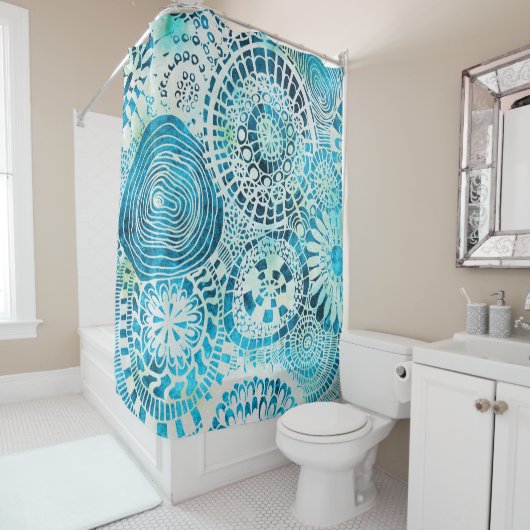 Rideau de douche d'art tropical (En situation)