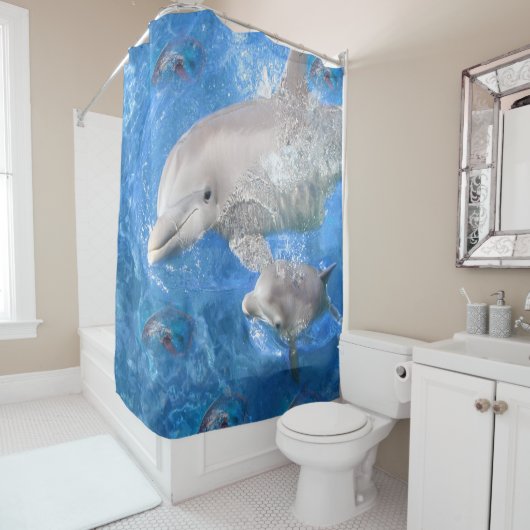 Rideau de douche, dauphins (En situation)