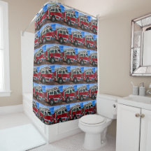 Rideau de douche de camion de pompiers rouges