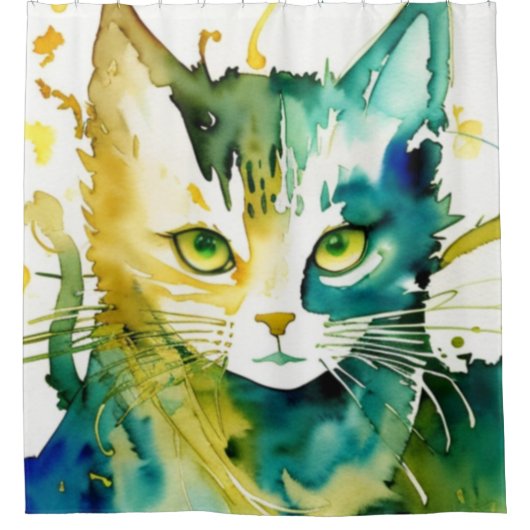Rideau de douche de chat vert (Devant)