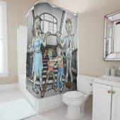 Rideau de douche de famille Zombie Halloween (En situation)