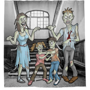 Rideau de douche de famille Zombie Halloween