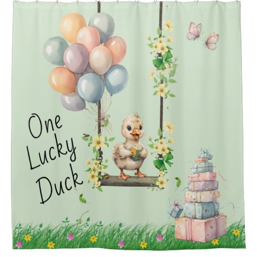 Rideau de douche de fond d'anniversaire Lucky Duck (Devant)