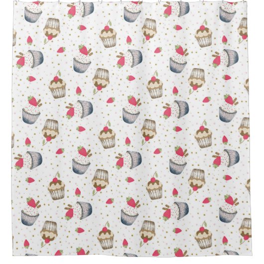 Rideau de douche de fraise Cupcake - Jolie Dess ro (Devant)