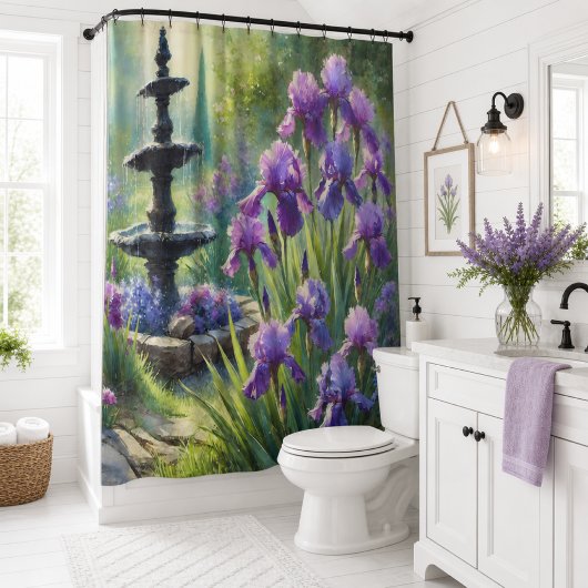 Rideau de douche de jardin de fleurs d'iris violet