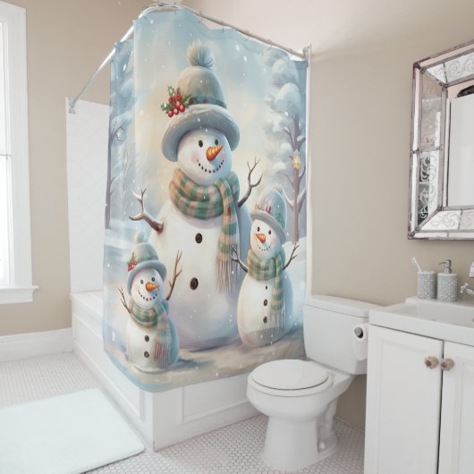 Rideau de douche de la famille Snowman (En situation)