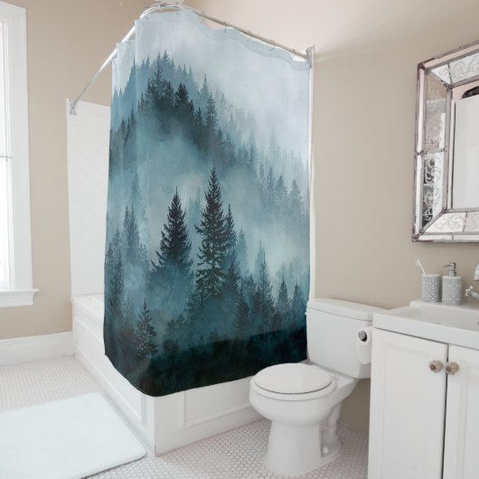 Rideau de douche de la forêt bleue enchantée (En situation)