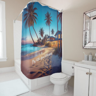 Rideau de douche de la maison de plage Image et te