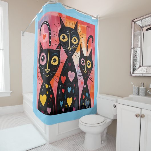 Rideau de douche de la Saint-Valentin, Chats Cœurs (En situation)