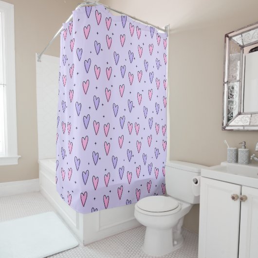 Rideau de douche de la Saint-Valentin, cœurs roses (En situation)