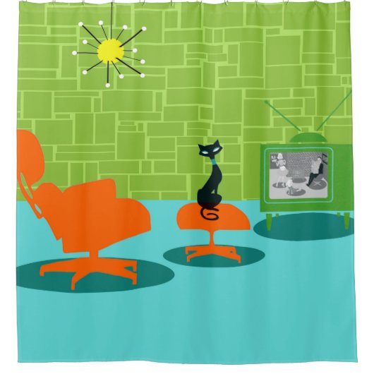 Rideau de douche de l'âge de l'espace rétro (Devant)