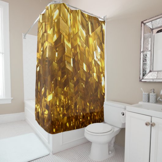 Rideau De Douche De Luxe Fractée Or (En situation)