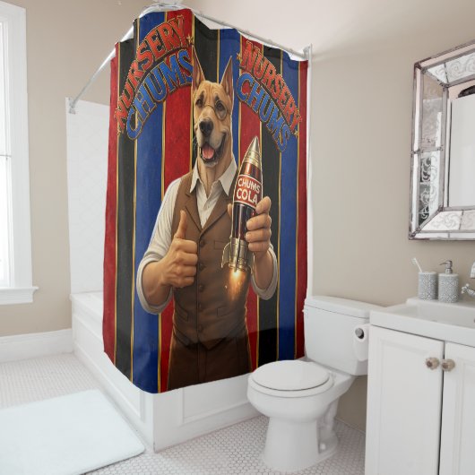 Rideau de douche de M. Chum's cola./salle de bain (En situation)