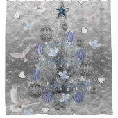 Rideau de douche de Noël, Arbre bleu argenté (Devant)