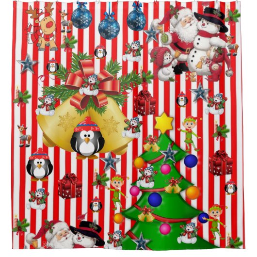 Rideau de douche de Noël, bande de pingouin (Devant)