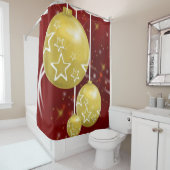 Rideau de douche de Noël, boules d'or (En situation)