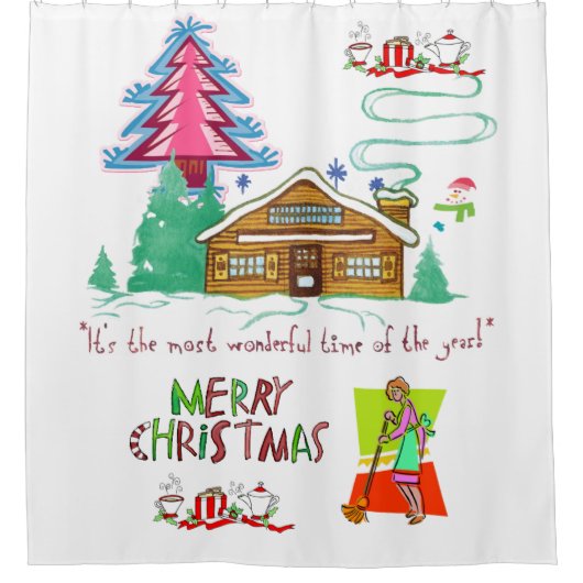 Rideau de douche de Noël, Dame de nettoyage vert r (Devant)