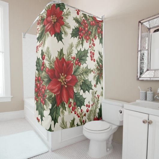Rideau de douche de Noël Holly & Berries (En situation)