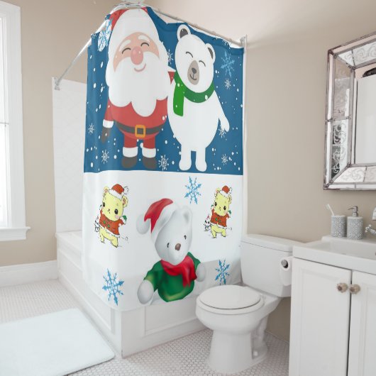 Rideau de douche de Noël, ours en peluche de Père  (En situation)