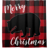 Rideau de douche de Noël Ours noir rouge plaid (Devant)