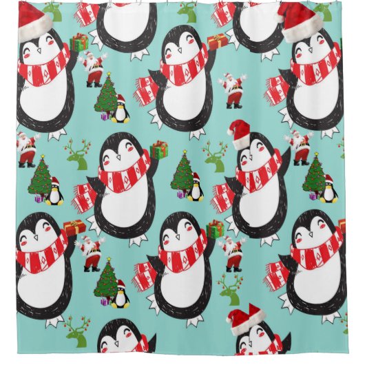 Rideau de douche de Noël, pingouin (Devant)