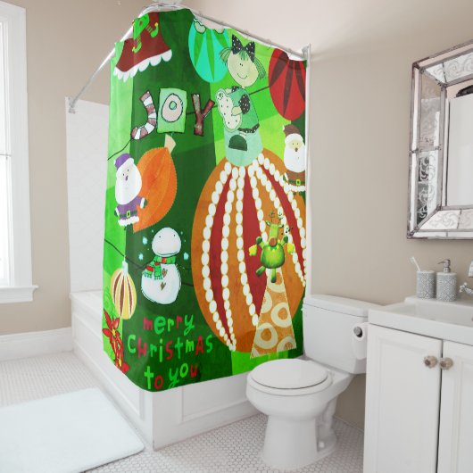 Rideau de douche de Noël, Red Green Stars Stripe (En situation)