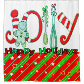 Rideau de douche de Noël, Red Green Stars Stripe (Devant)