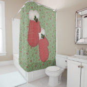 Rideau de douche de Noël Red Mittens (En situation)
