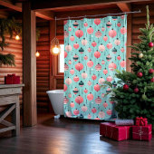 Rideau de douche de Noël rétro rose et Turquoise