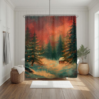 Rideau de douche de Noël Rustique en Paysage Hiver