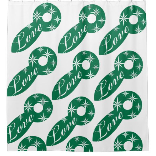 Rideau de douche de Noël Vert Étoiles blanches (Devant)