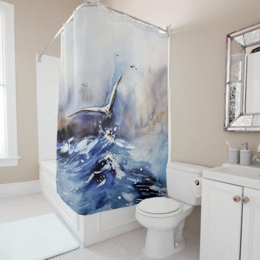 Rideau de douche de peinture océanique (En situation)