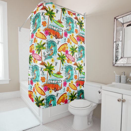 Rideau de douche de plage tropicale (En situation)