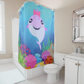 Rideau de douche de requin rose bébé (En situation)