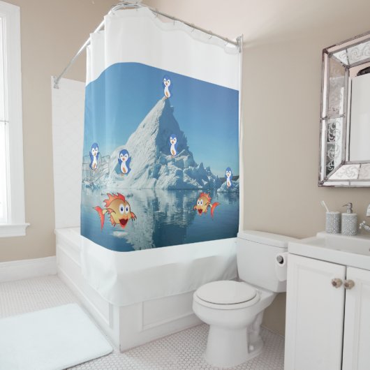 Rideau de douche de Saint Valentin, Penguin (En situation)