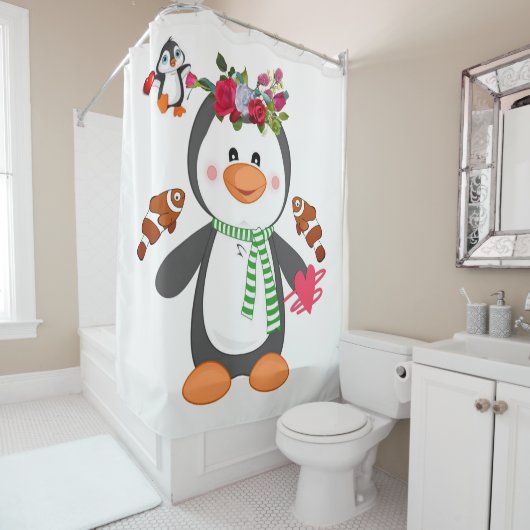 Rideau de douche de Saint Valentin, Penguin (En situation)
