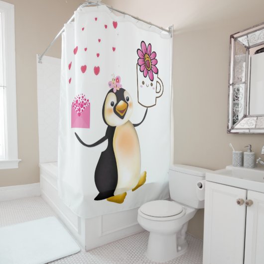 Rideau de douche de Saint Valentin, Penguin (En situation)