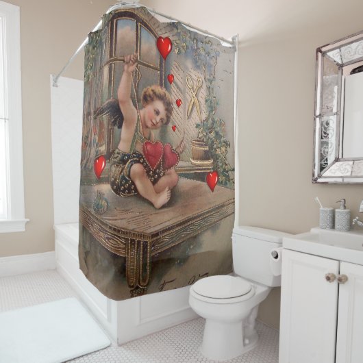 Rideau de douche de Saint Valentin, Vintage (En situation)