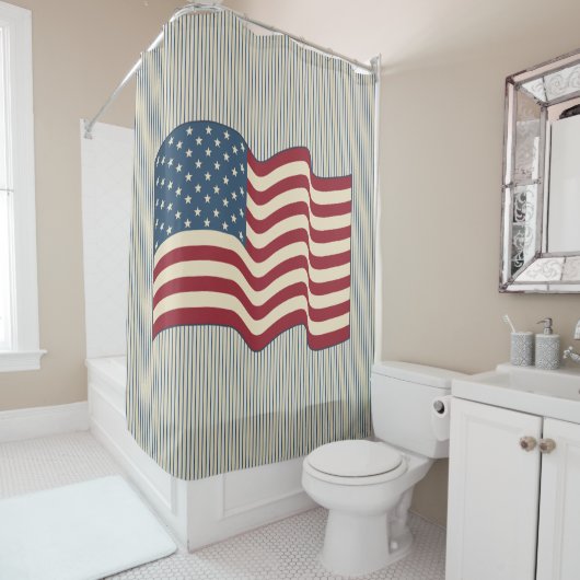 Rideau de douche de salle de bain de drapeau améri (En situation)