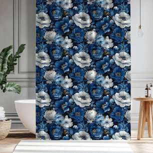 Rideau de douche de salle de bain floral en ivoire