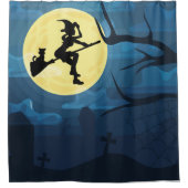 Rideau de douche de sorcière volante et de chat (Devant)