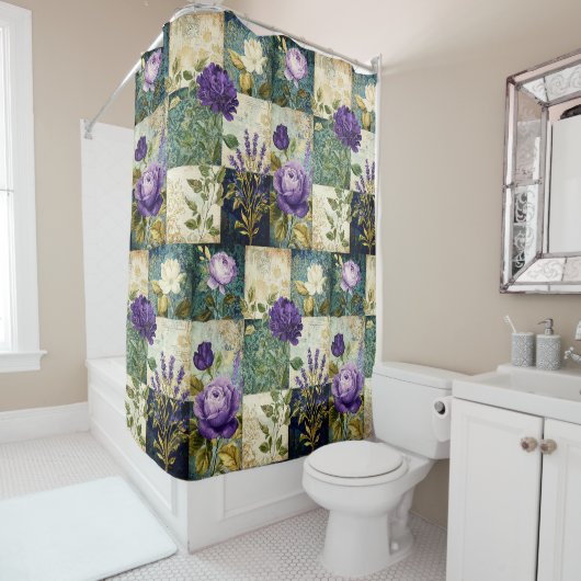Rideau de douche de style patchwork vintage (En situation)