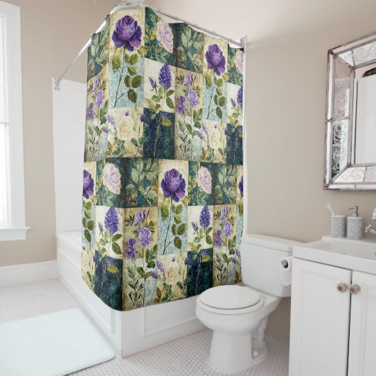 Rideau de douche de style patchwork vintage (En situation)