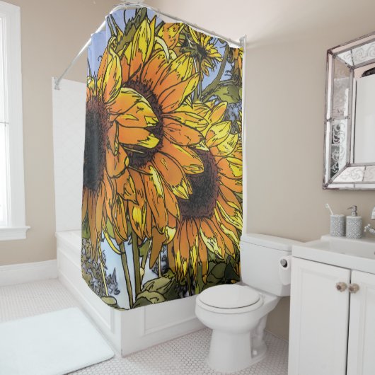 Rideau de douche de tournesol (En situation)