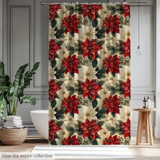 Rideau de douche de vacances Fleurs de Noël classi