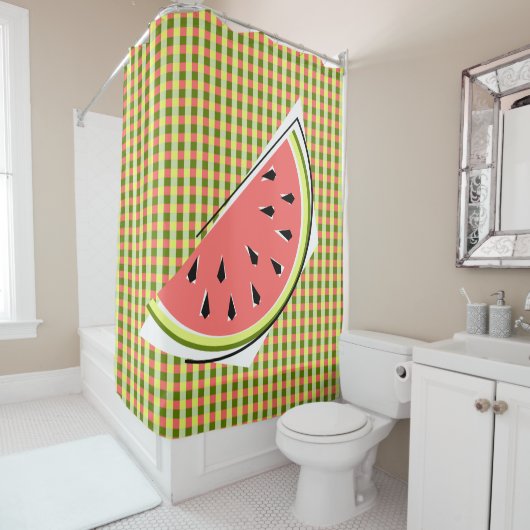Rideau de douche de Watermelon Slice Check (En situation)