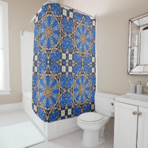 Rideau de douche décoratif bleu or
