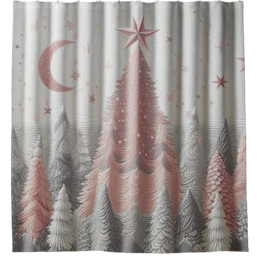 Rideau de douche d'hiver rose et blanc (Devant)