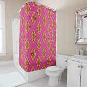 Rideau de douche diamant rétro rose vif (En situation)